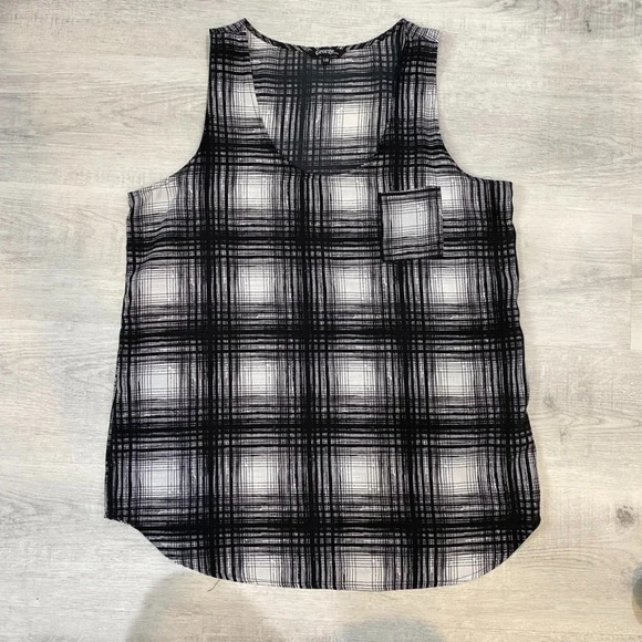 George Gingham Crosshatch Plaid Print Sleeveless Blouse in Black/White Size L - Picture 2 of 11